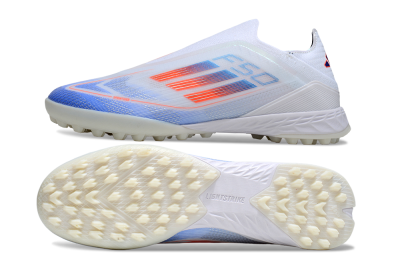 Adidas F50 Elite Laceless TF Football Shoes - White/Sky Blue/Coral Red