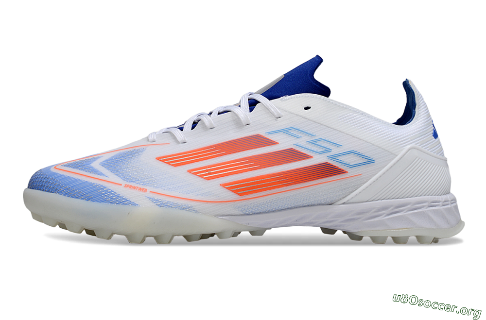 Adidas F50 Pro TF Football Shoes - White/Electric Blue/Fiery Orange 3