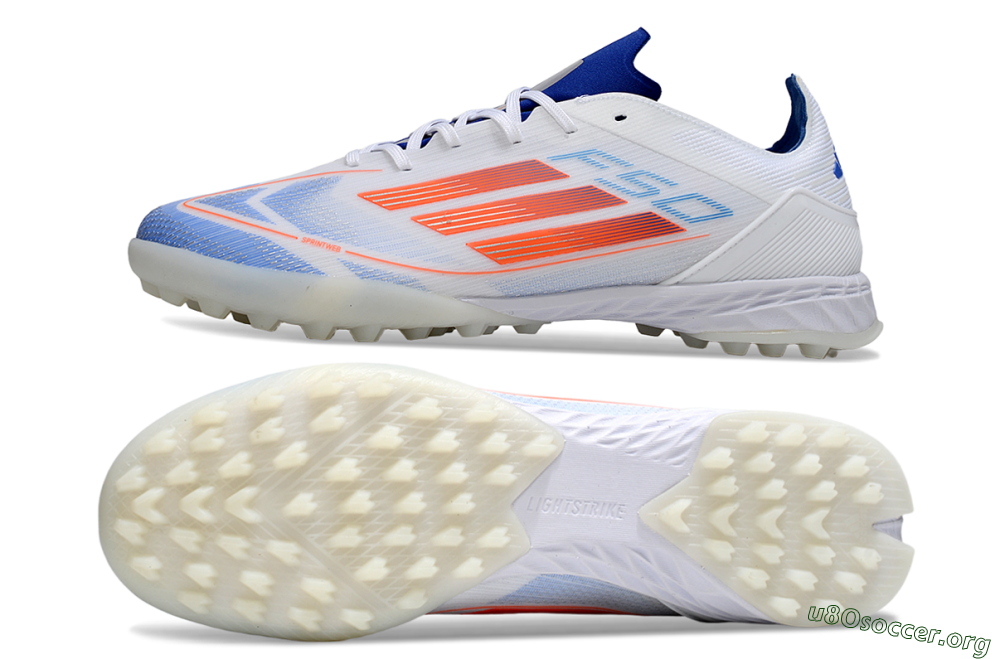 Adidas F50 Pro TF Football Shoes - White/Electric Blue/Fiery Orange 1