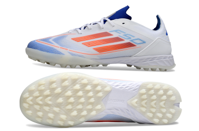 Adidas F50 Pro TF Football Shoes - White/Electric Blue/Fiery Orange