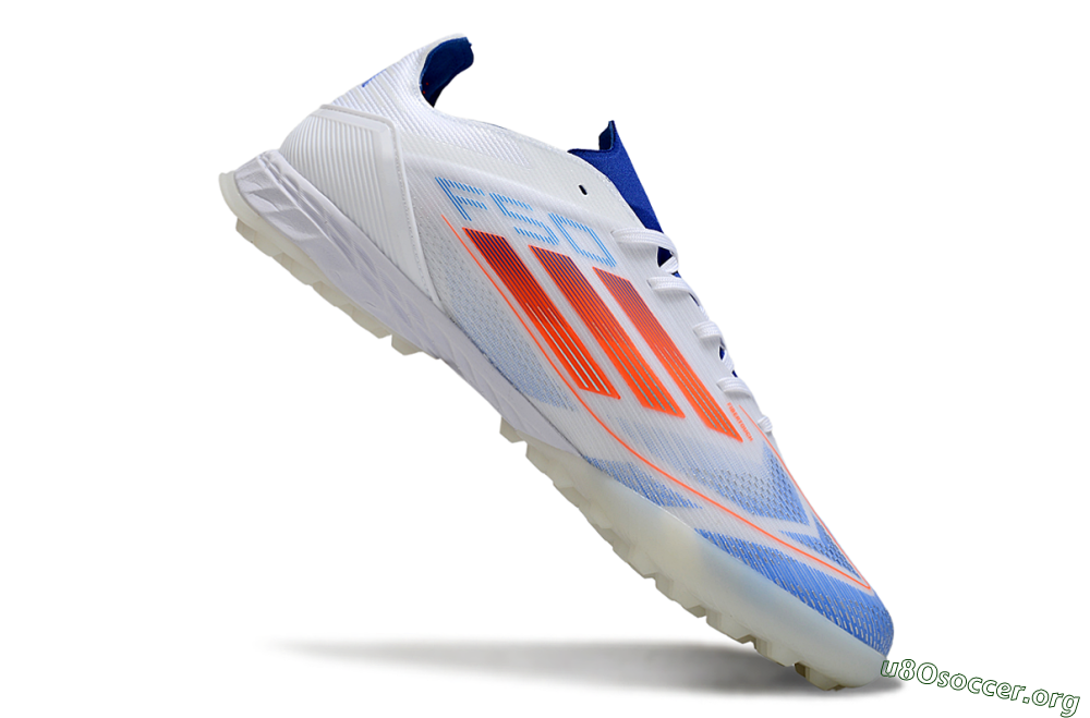 Adidas F50 Pro TF Football Shoes - White/Electric Blue/Fiery Orange 4