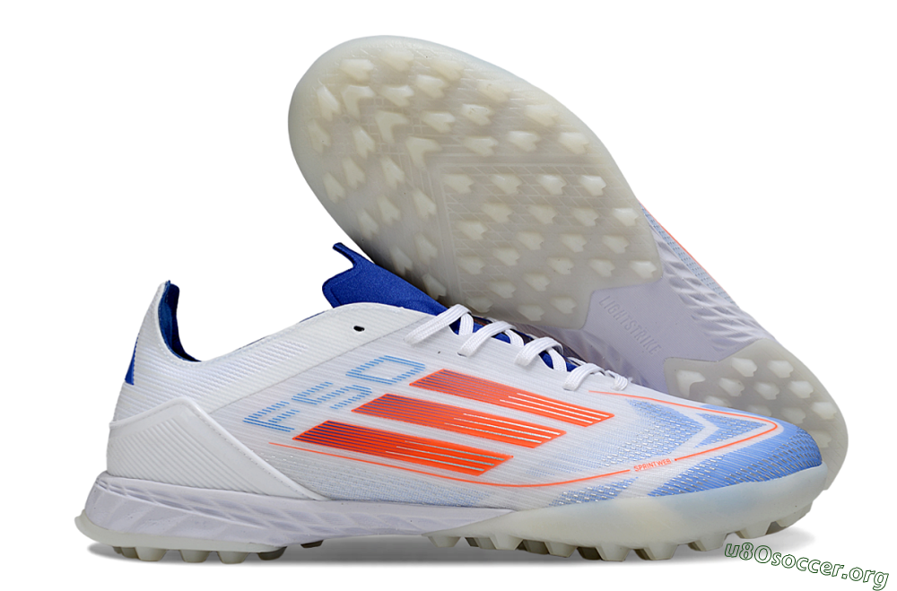 Adidas F50 Pro TF Football Shoes - White/Electric Blue/Fiery Orange 2