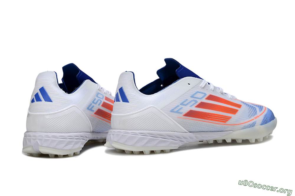 Adidas F50 Pro TF Football Shoes - White/Electric Blue/Fiery Orange 6