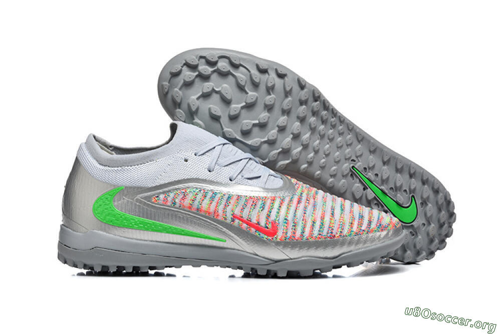 Nike Phantom 6 Low Elite TF Football Shoes - Gray/Vibrant Green/Red Pop 2
