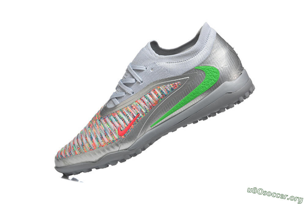 Nike Phantom 6 Low Elite TF Football Shoes - Gray/Vibrant Green/Red Pop 8
