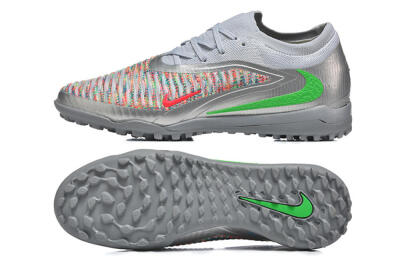 Nike Phantom 6 Low Elite TF Football Shoes - Gray/Vibrant Green/Red Pop
