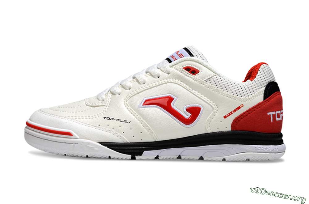 Joma Top Flex IC Football Shoes - White/Vibrant Red/Black 3