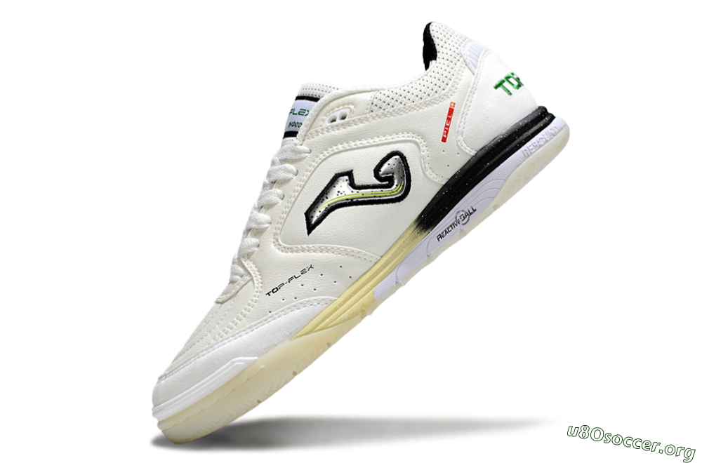 Joma Top Flex IC Football Shoes - White/Black/Green 5