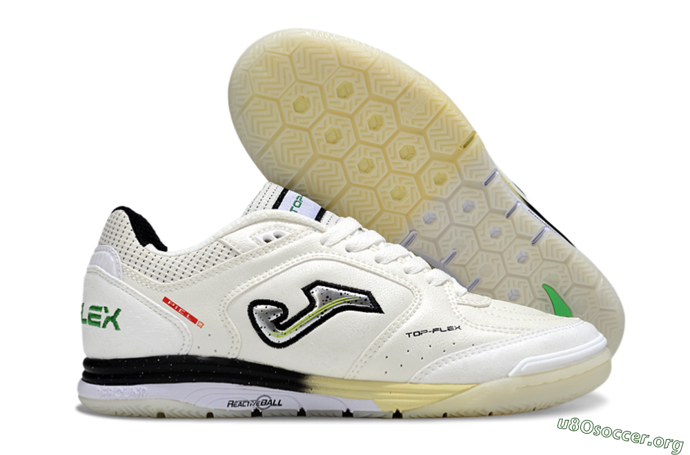 Joma Top Flex IC Football Shoes - White/Black/Green 2