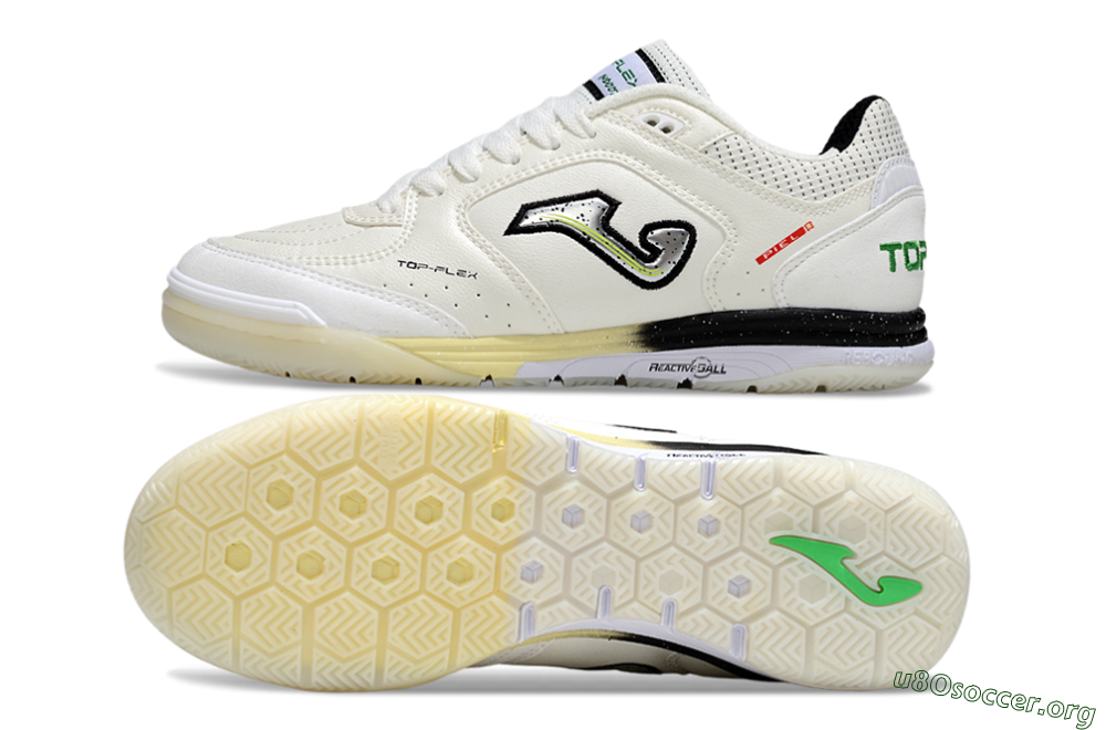 Joma Top Flex IC Football Shoes - White/Black/Green 1
