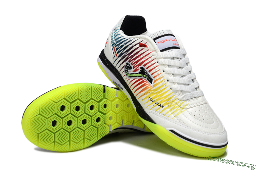 Joma Top Flex IC Football Shoes - White/Lime Green/Rainbow Gradient 0