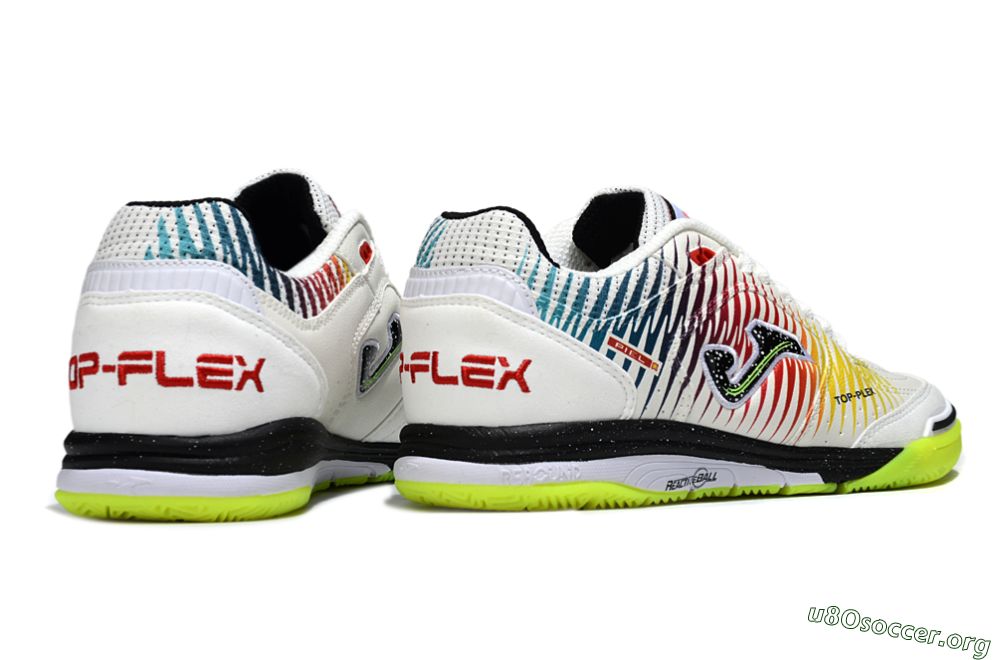 Joma Top Flex IC Football Shoes - White/Lime Green/Rainbow Gradient 6