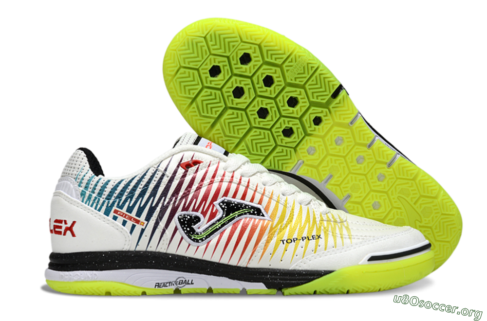 Joma Top Flex IC Football Shoes - White/Lime Green/Rainbow Gradient 2