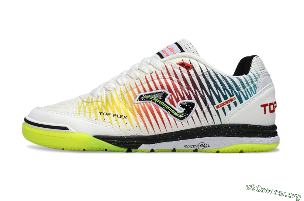 Joma Top Flex IC Football Shoes - White/Lime Green/Rainbow Gradient 3