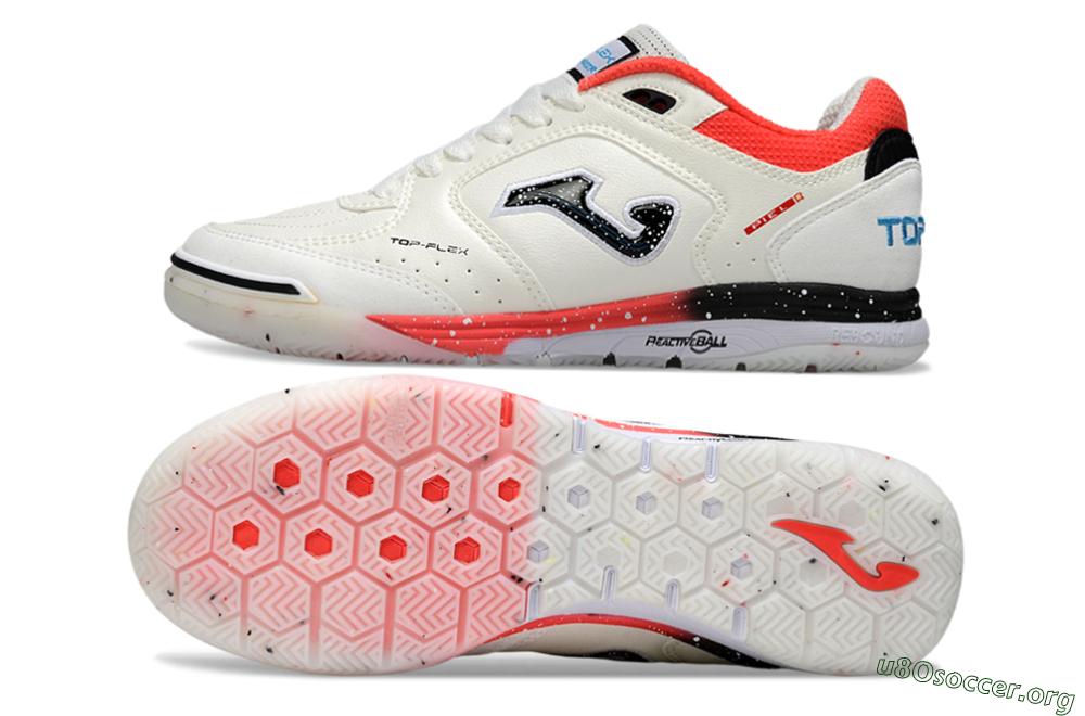Joma Top Flex IC Football Shoes - White/Vibrant Red/Black 1