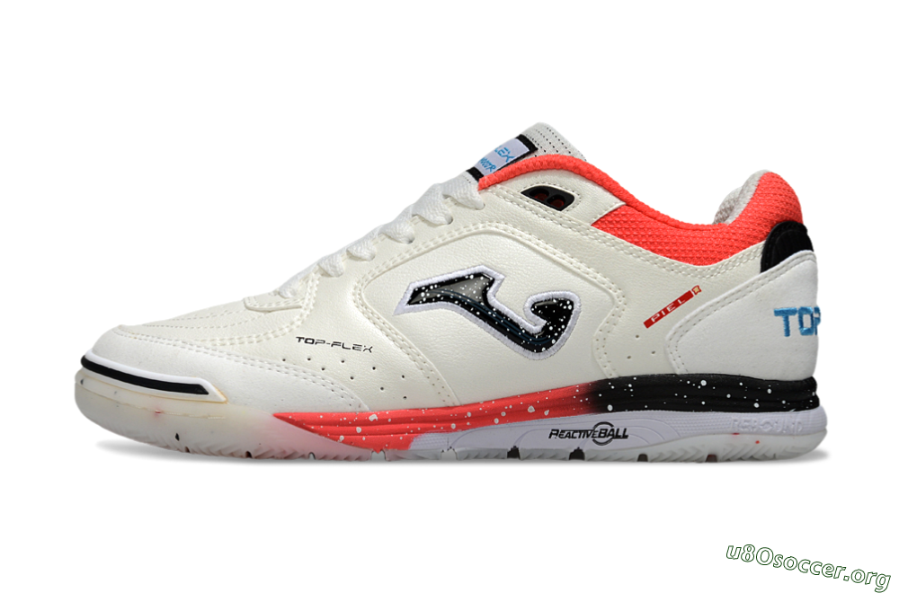 Joma Top Flex IC Football Shoes - White/Vibrant Red/Black 3