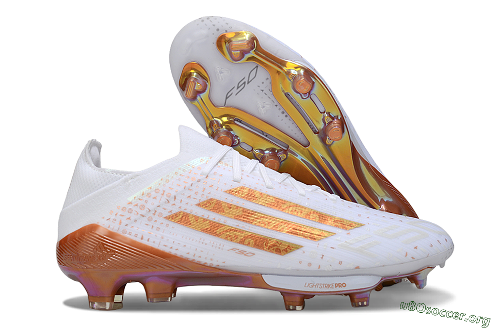 Adidas F50 Lightstrike Pro FG Football Boots - White/Soft Copper/Shimmer Gold 2