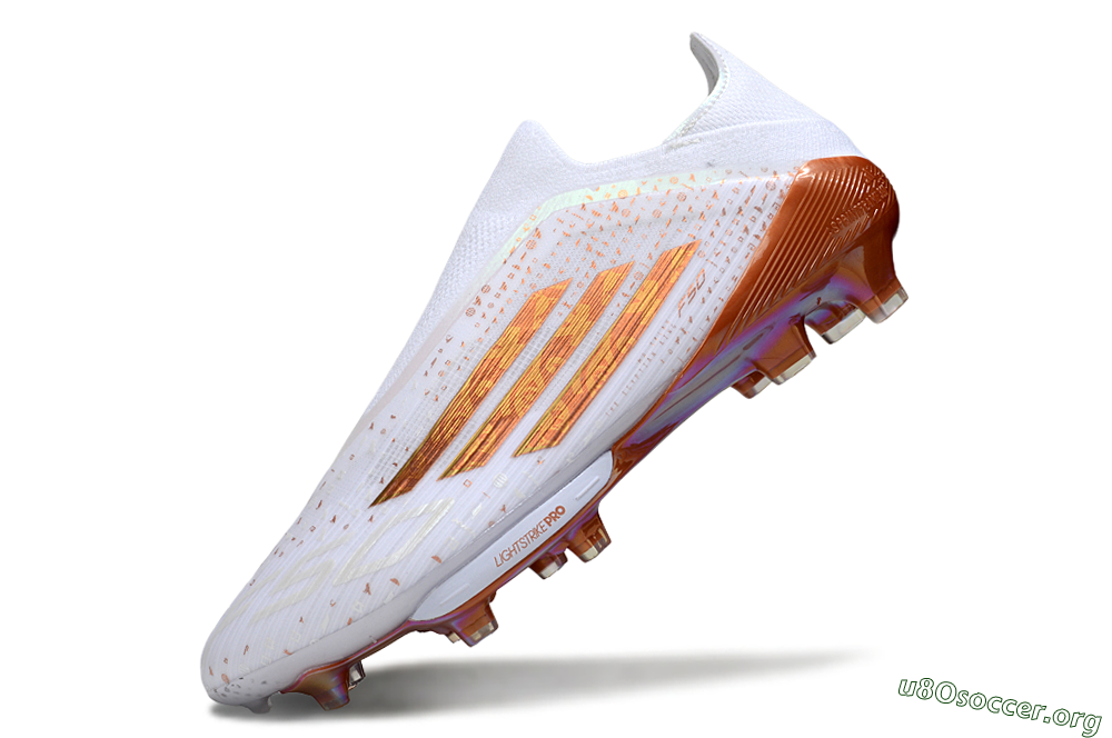 Adidas F50 Lightstrike Pro Laceless FG Football Boots - White/Amber Glow/Metallic Orange 5