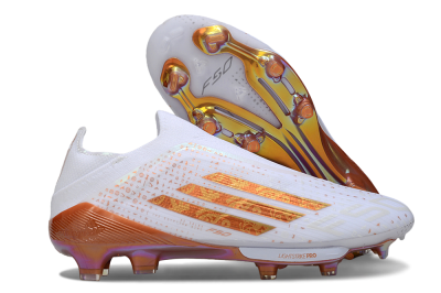 Adidas F50 Lightstrike Pro Laceless FG Football Boots - White/Amber Glow/Metallic Orange