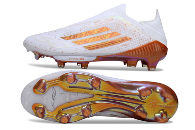 Adidas F50 Lightstrike Pro Laceless FG Football Boots - White/Amber Glow/Metallic Orange