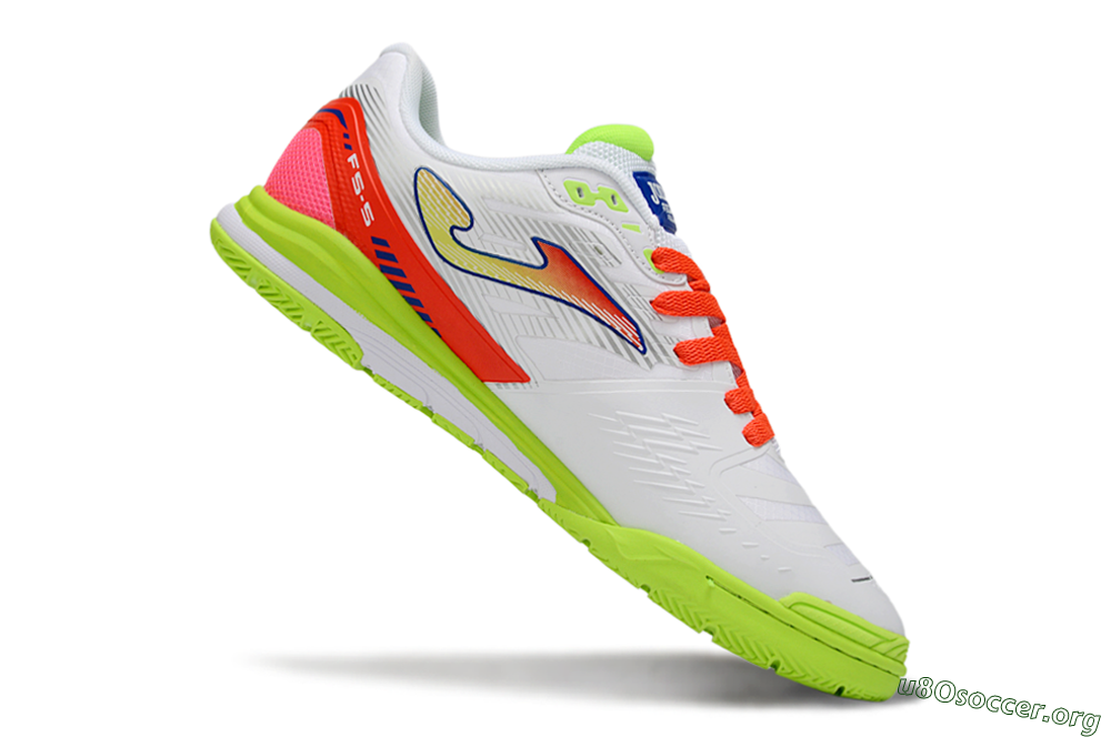 Joma Top Flex IC Football Shoes - White/Neon Green/Coral Red 4