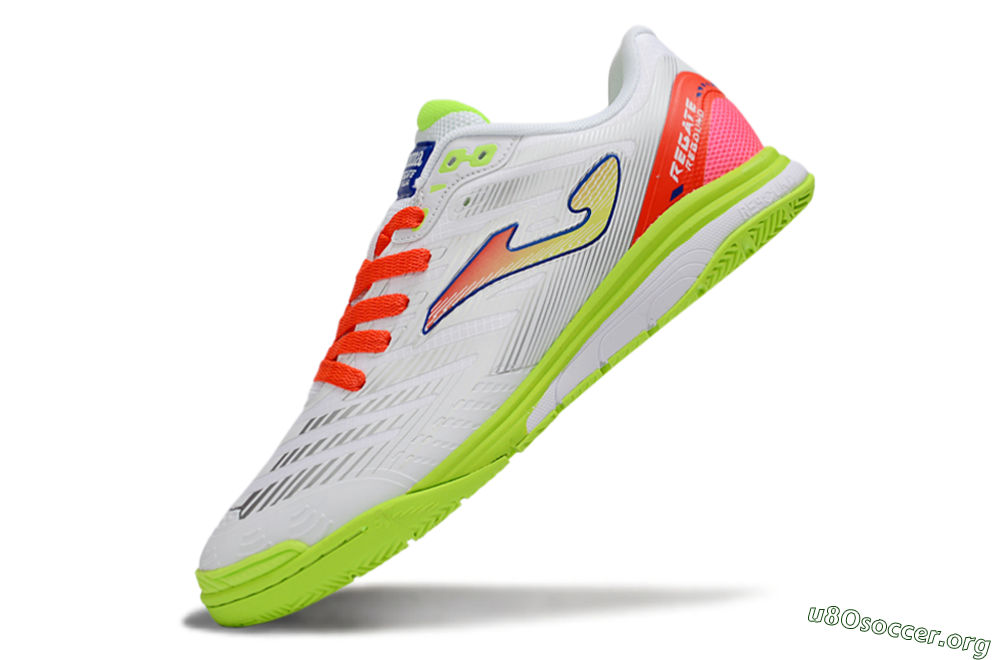 Joma Top Flex IC Football Shoes - White/Neon Green/Coral Red 5