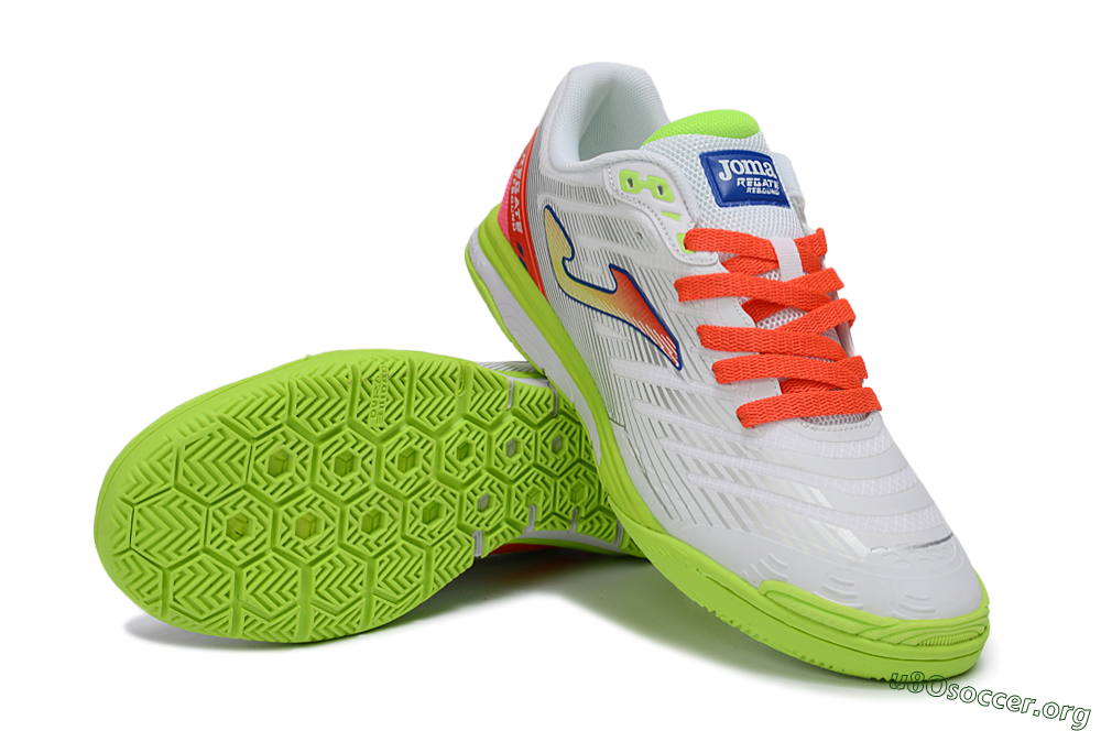 Joma Top Flex IC Football Shoes - White/Neon Green/Coral Red 0