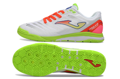 Joma Top Flex IC Football Shoes - White/Neon Green/Coral Red