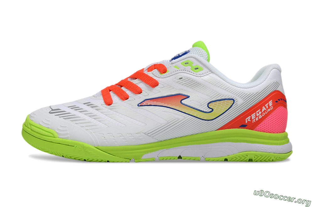 Joma Top Flex IC Football Shoes - White/Neon Green/Coral Red 3