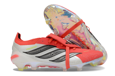 Adidas Predator 25 Elite Fold-Over Tongue FG Football Boots - Red/Neon Orange/Metallic Silver