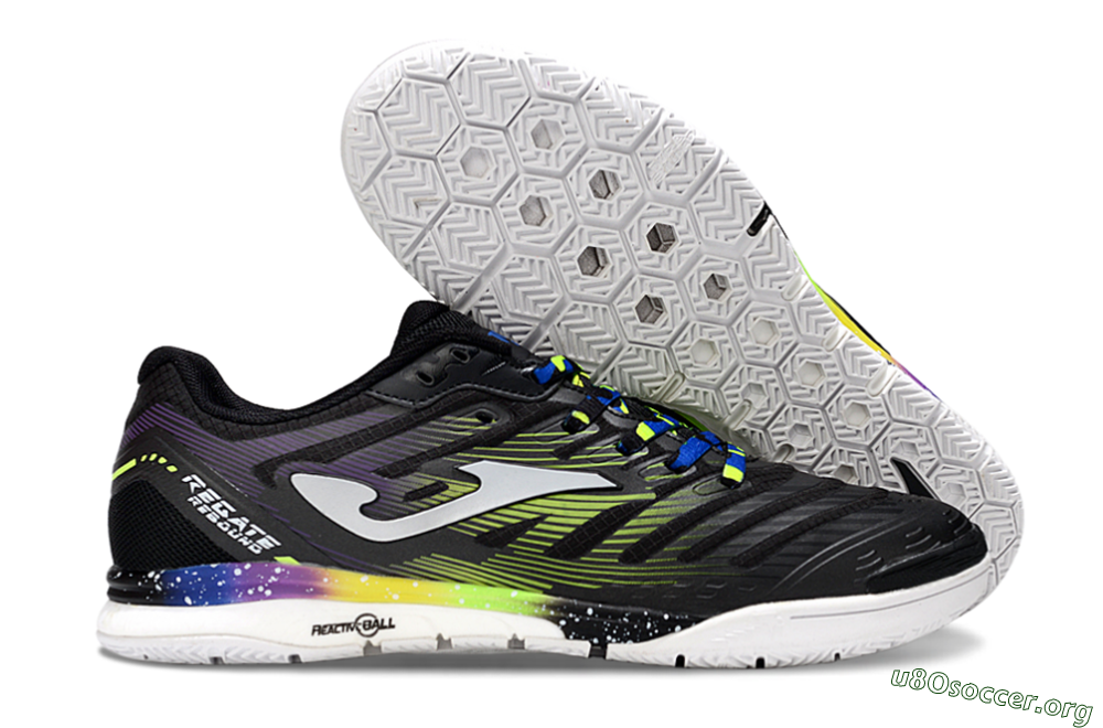 Joma Top Flex IC Football Shoes - Black/Electric Green/Gradient Purple 2