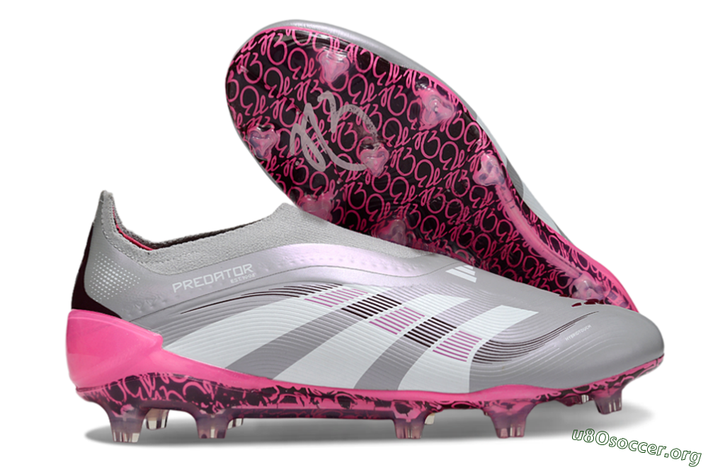 Adidas Predator 25 Elite Laceless FG Football Boots - Gray/Electric Pink/Graphite Gray 2