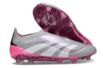 Adidas Predator 25 Elite Laceless FG Football Boots - Gray/Electric Pink/Graphite Gray