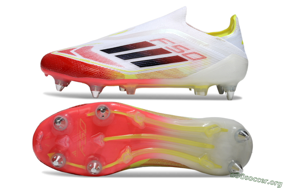 Adidas F50 Elite Laceless SG Football Boots - White/Red Blaze/Volt Yellow 1