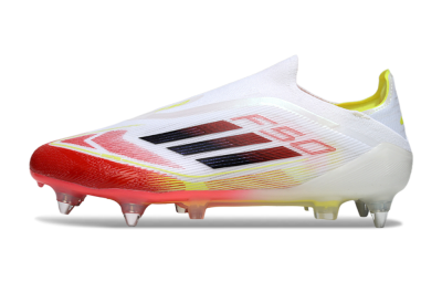 Adidas F50 Elite Laceless SG Football Boots - White/Red Blaze/Volt Yellow