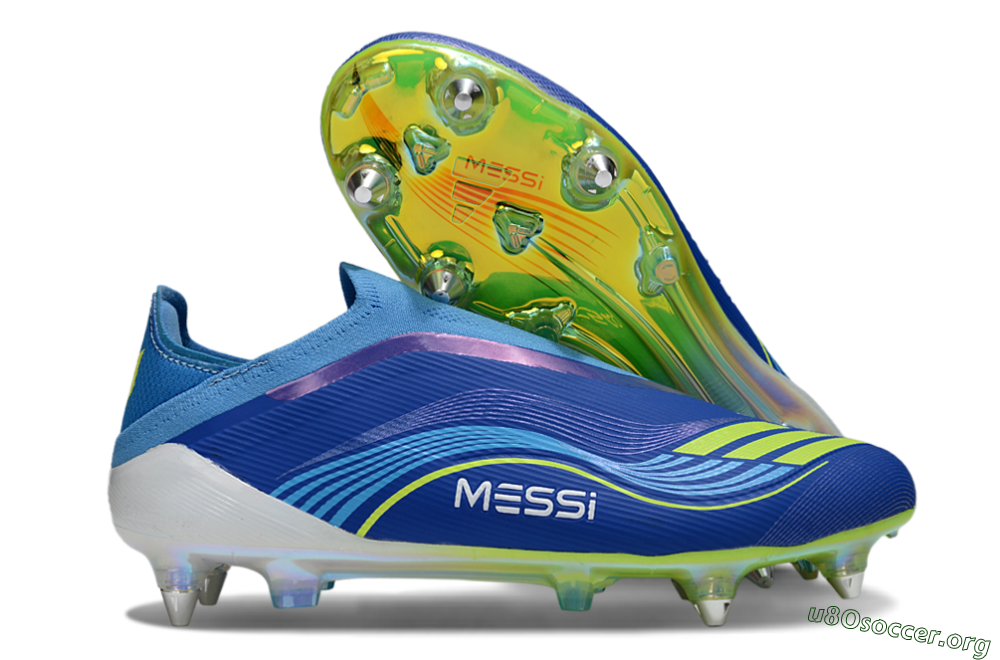 Messi x Adidas F50 Elite Laceless SG Football Boots - Blue/Electric Yellow/Deep Blue 2