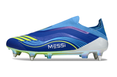 Messi x Adidas F50 Elite Laceless SG Football Boots - Blue/Electric Yellow/Deep Blue