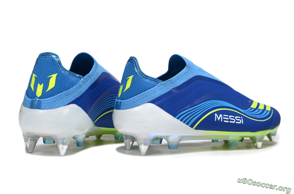 Messi x Adidas F50 Elite Laceless SG Football Boots - Blue/Electric Yellow/Deep Blue 6
