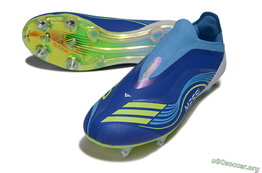 Messi x Adidas F50 Elite Laceless SG Football Boots - Blue/Electric Yellow/Deep Blue 0