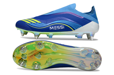 Messi x Adidas F50 Elite Laceless SG Football Boots - Blue/Electric Yellow/Deep Blue