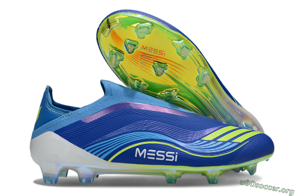Messi x Adidas F50 Elite Laceless FG Football Boots - Blue/Sky Blue/Electric Yellow 2