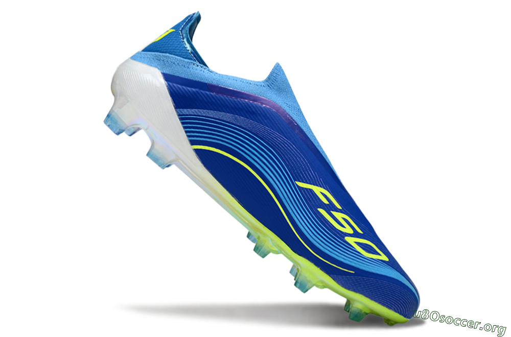 Messi x Adidas F50 Elite Laceless FG Football Boots - Blue/Sky Blue/Electric Yellow 4
