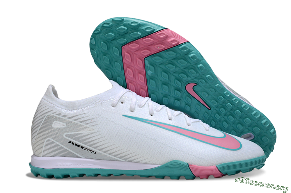 Nike Air Zoom Mercurial Vapor 16 Elite TF Football Shoes - White/Mint Green/Pink 2