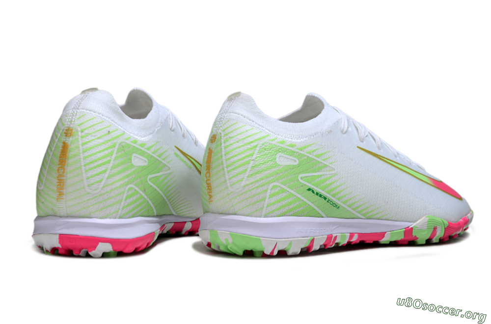 Nike Air Zoom Mercurial Vapor 16 Elite TF Football Shoes - White/Neon Pink/Light Green 6