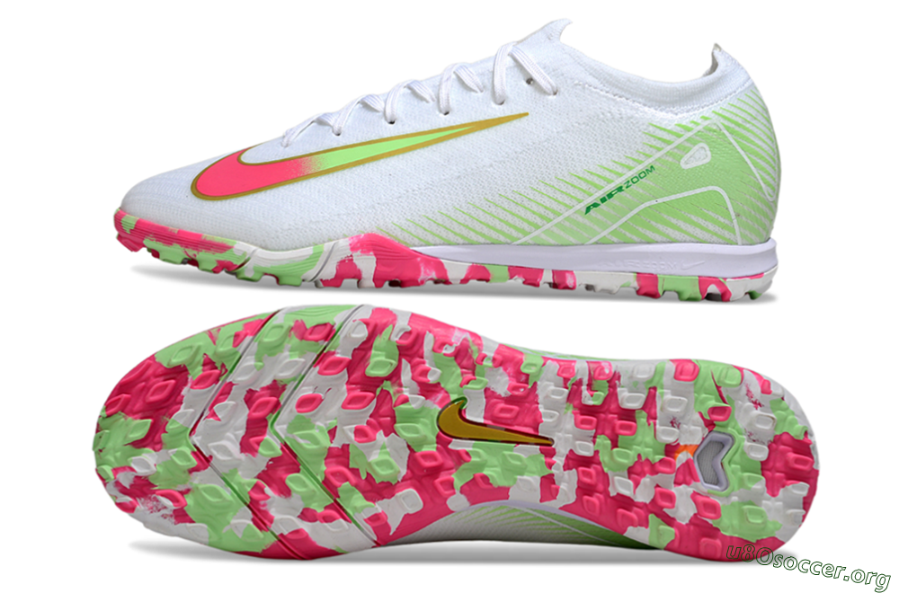 Nike Air Zoom Mercurial Vapor 16 Elite TF Football Shoes - White/Neon Pink/Light Green 1