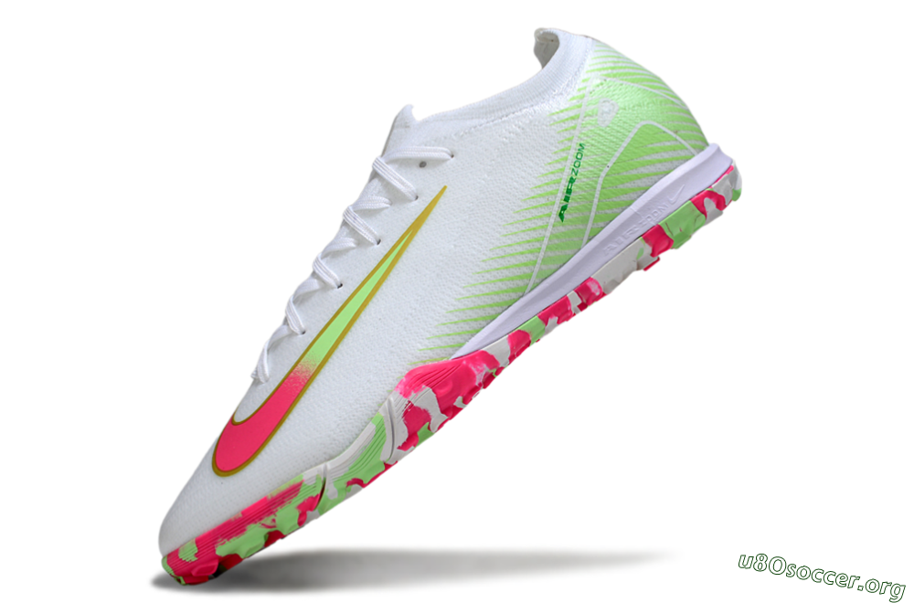 Nike Air Zoom Mercurial Vapor 16 Elite TF Football Shoes - White/Neon Pink/Light Green 5