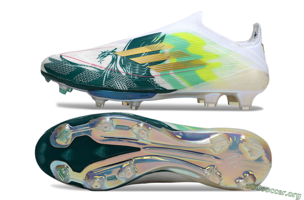 Adidas F50+ Elite Lightstrike Pro Laceless FG Football Boots - White/Neon Green/Sapphire Blue 1