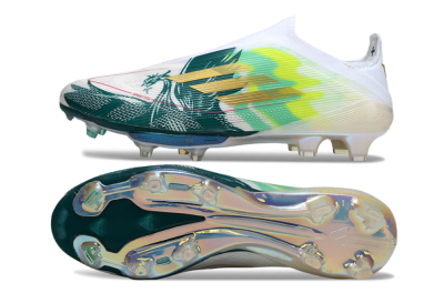 Adidas F50+ Elite Lightstrike Pro Laceless FG Football Boots - White/Neon Green/Sapphire Blue