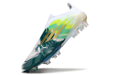 Adidas F50+ Elite Lightstrike Pro Laceless FG Football Boots - White/Neon Green/Sapphire Blue