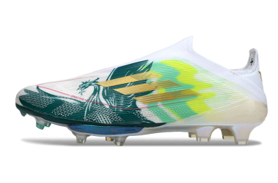 Adidas F50+ Elite Lightstrike Pro Laceless FG Football Boots - White/Neon Green/Sapphire Blue